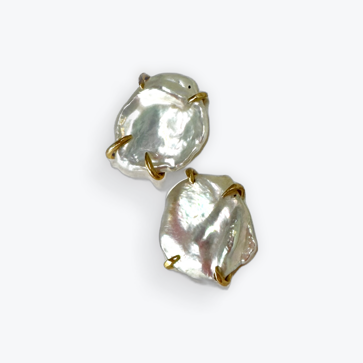 Freshwater Keshi set in Handbuilt 18K Claw Earrings